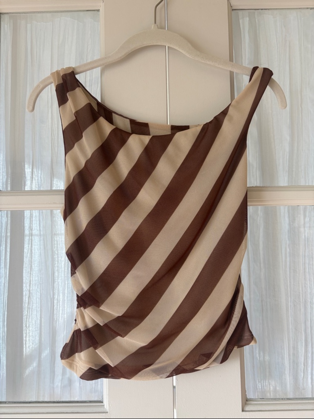 Brown and Cream Diagonal Stripe Tank Top